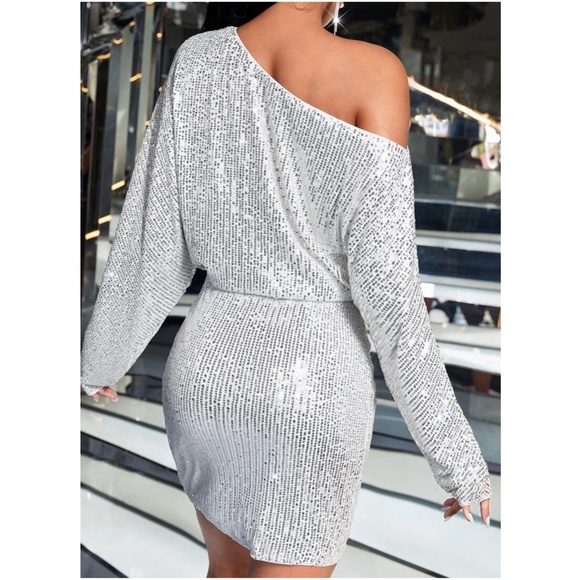 Sequin One Shoulder Evening Holiday Party Sexy Dress - Picture 6 of 13